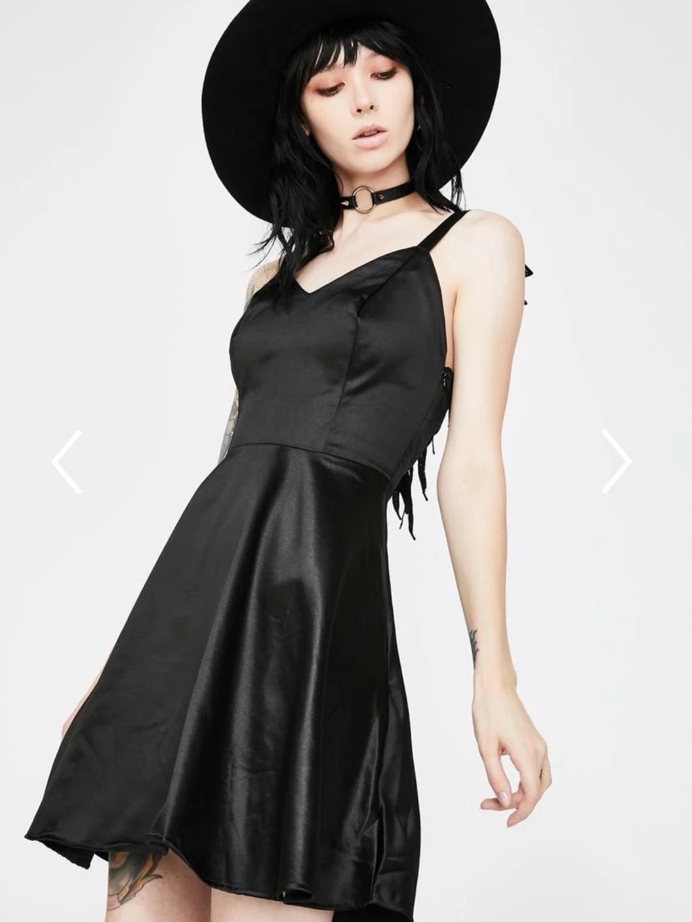 Dr Faust Black Wings Raw Satin Spaghetti-Strap Fit & Flare Dress